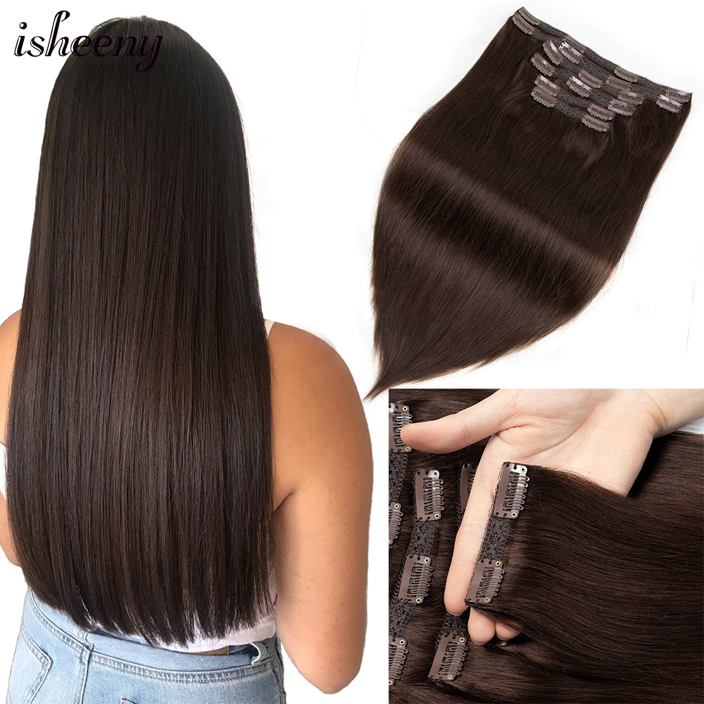Seamless Clip In Hair Extensions Human Hair - Isheeny-extensiones de cabello humano liso, pelo