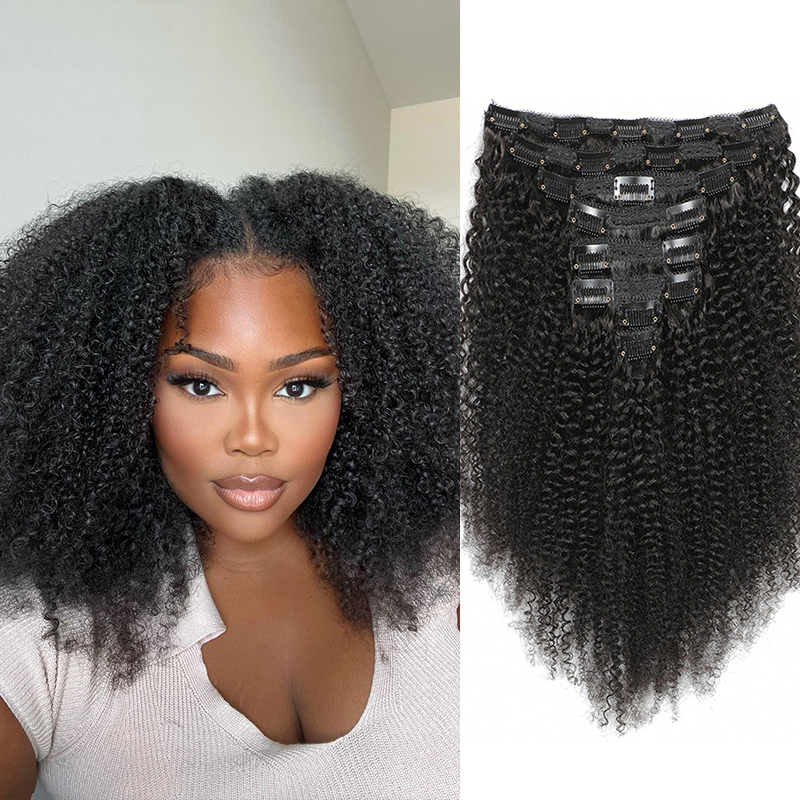Seamless Clip In Hair Extensions Human Hair - Extensiones de cabello humano Afro con