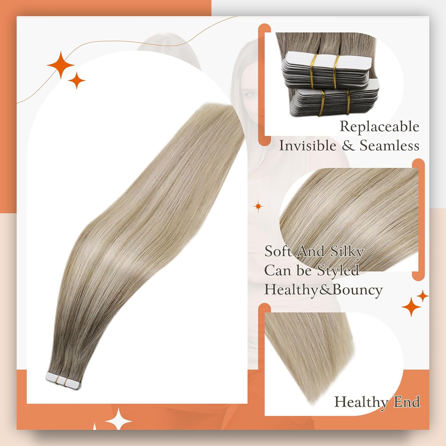Cinta de brillo completo en ex - Invisible Tape In Extensions Real Hair reseña y precio