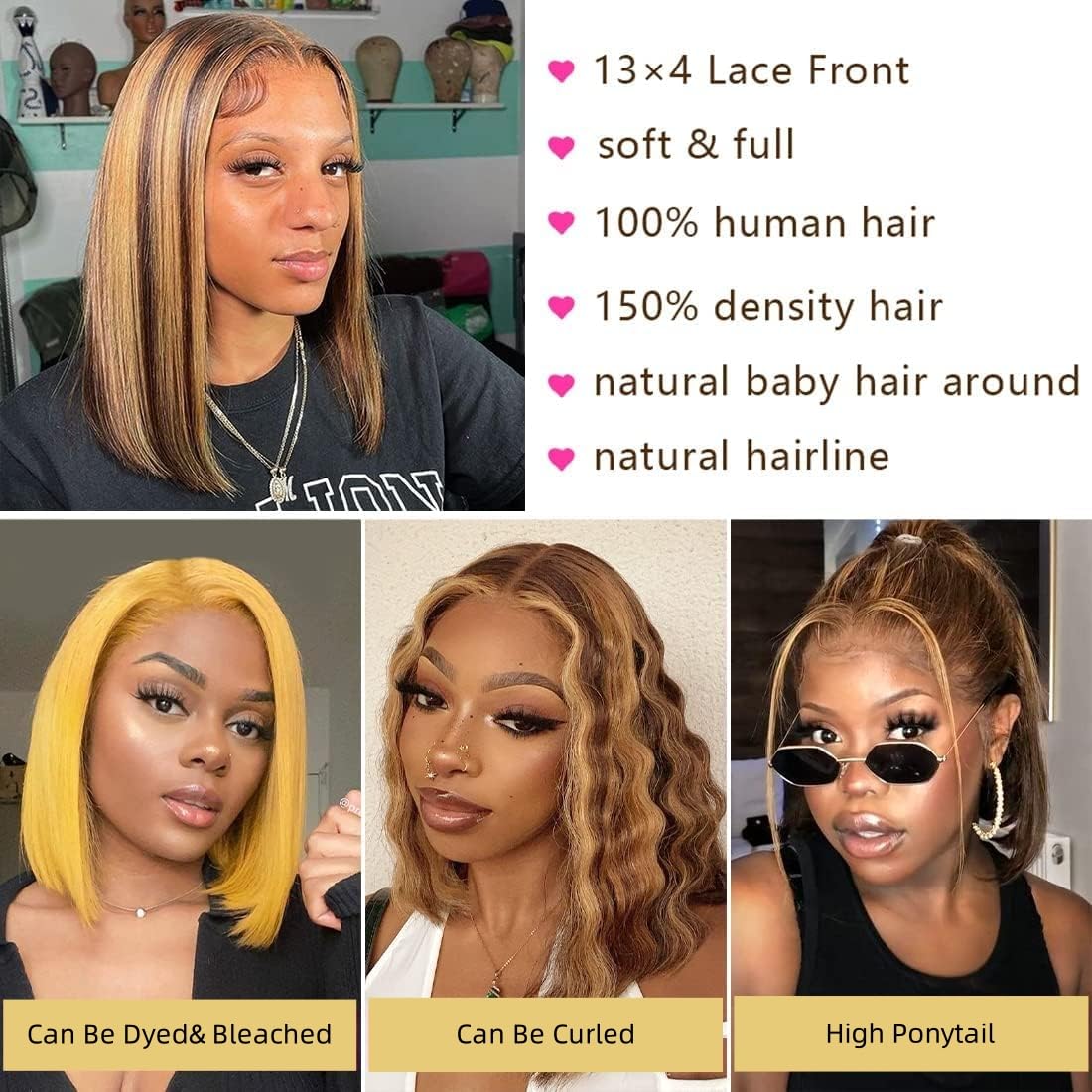 Peluca Bob de Cabello Humano 1 - Pre Parted 13X4 Lace Front Bob Wig reseña y precio