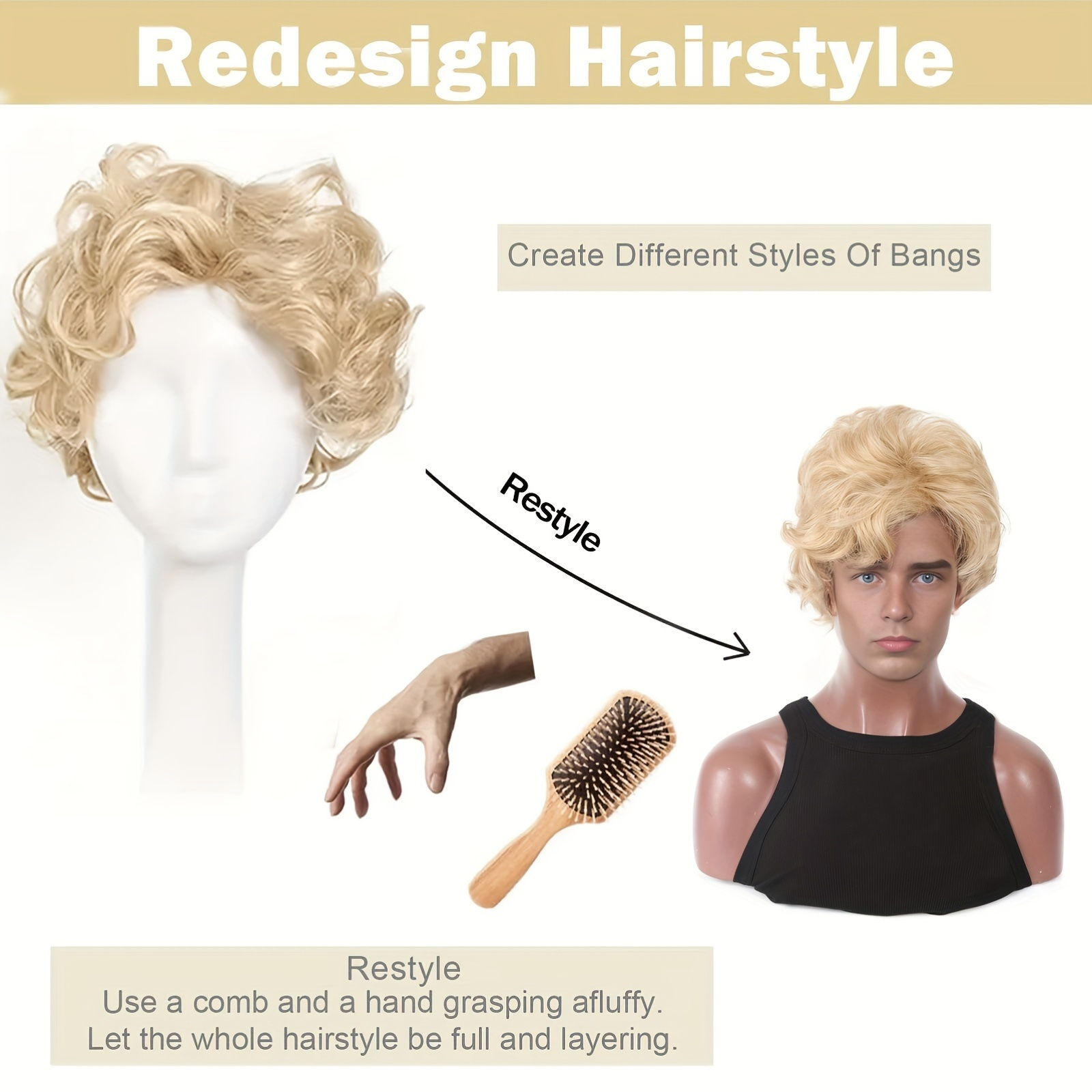 Peluca rubia para hombre, pelu - Synthetic Wigs reseña y precio