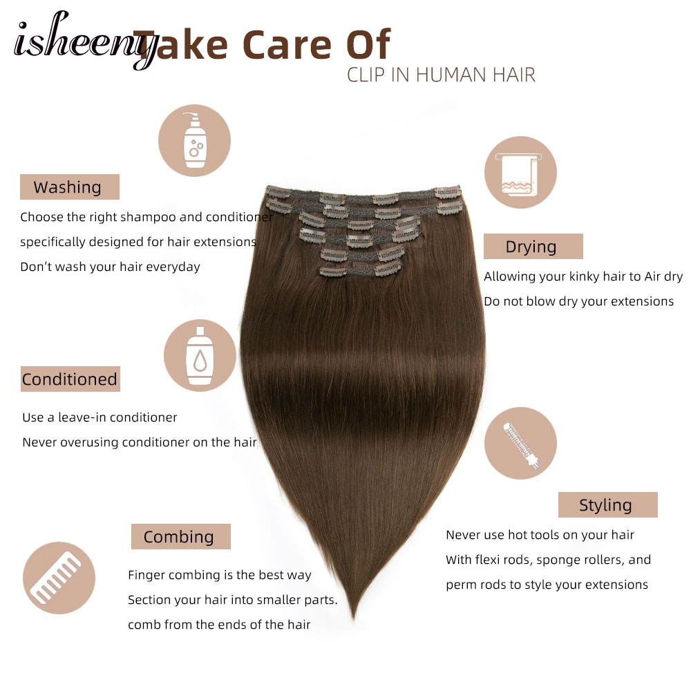 Isheeny-extensiones de cabello - Seamless Clip In Hair Extensions Human Hair reseña y precio