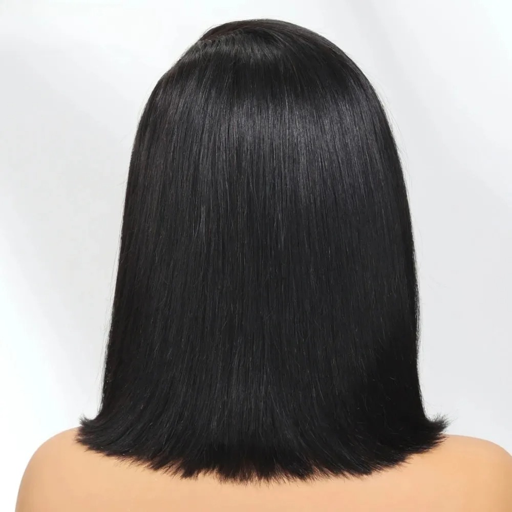 Peluca corta negra lisa con fl - Pre Parted 13X4 Lace Front Bob Wig reseña y precio