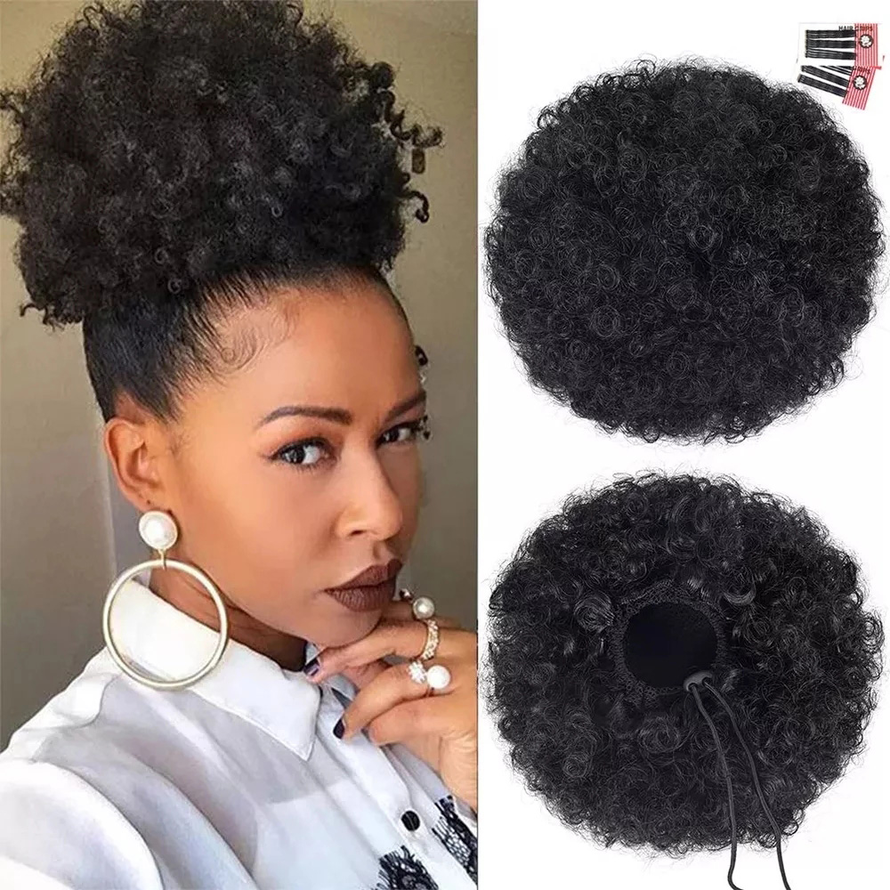 Extensiones sintéticas de cola - Drawstring Afro Curly Puff Ponytail reseña y precio